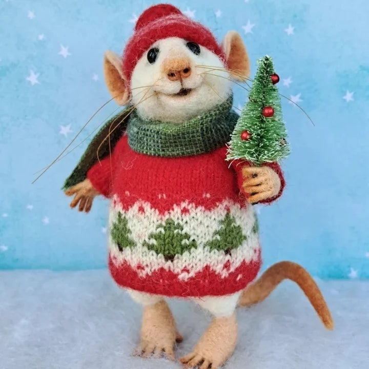 Brehn | Handgefertigte Filzmaus | Weihnachtsdekoration & Geschenkidee | Aus Wolle & Stoff nadelgefilzt | Nachhaltig