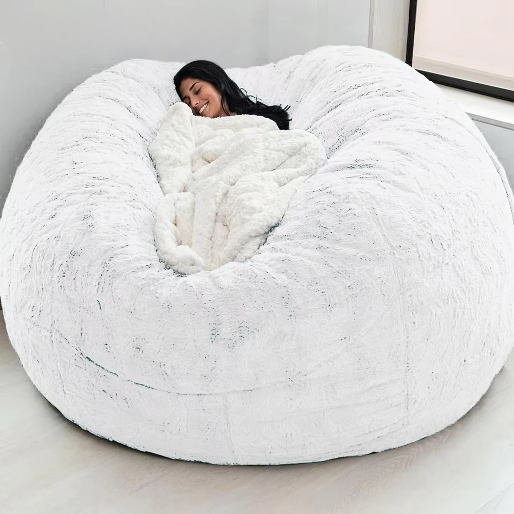 Riesiger, 1,5 m großer, flauschiger Sitzsackbezug aus Kunstfell – Ultraweiches Lounge-Sofa (nur Bezug)