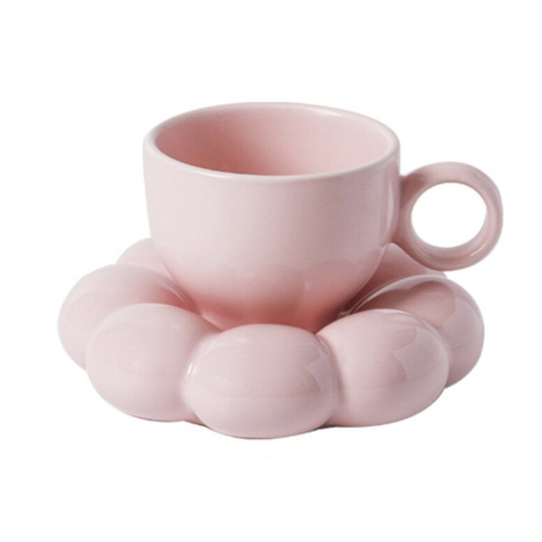 Pastell Bubble Becher mit Untertasse – Elegante Keramiktasse für einzigartiges Essen