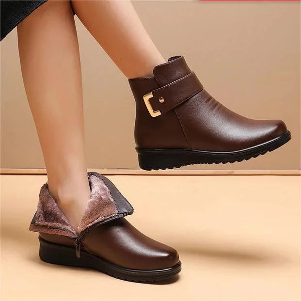Orthopädische Damenstiefel mit Metallschnalle aus echtem Leder und Wolle