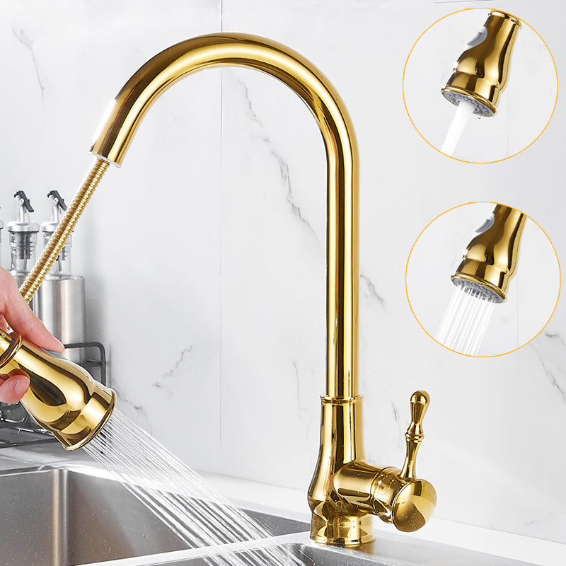Gebürsteter Gold Küchenarmatur Hochbogen Auslauf mit Ausziehbarem Sprühkopf