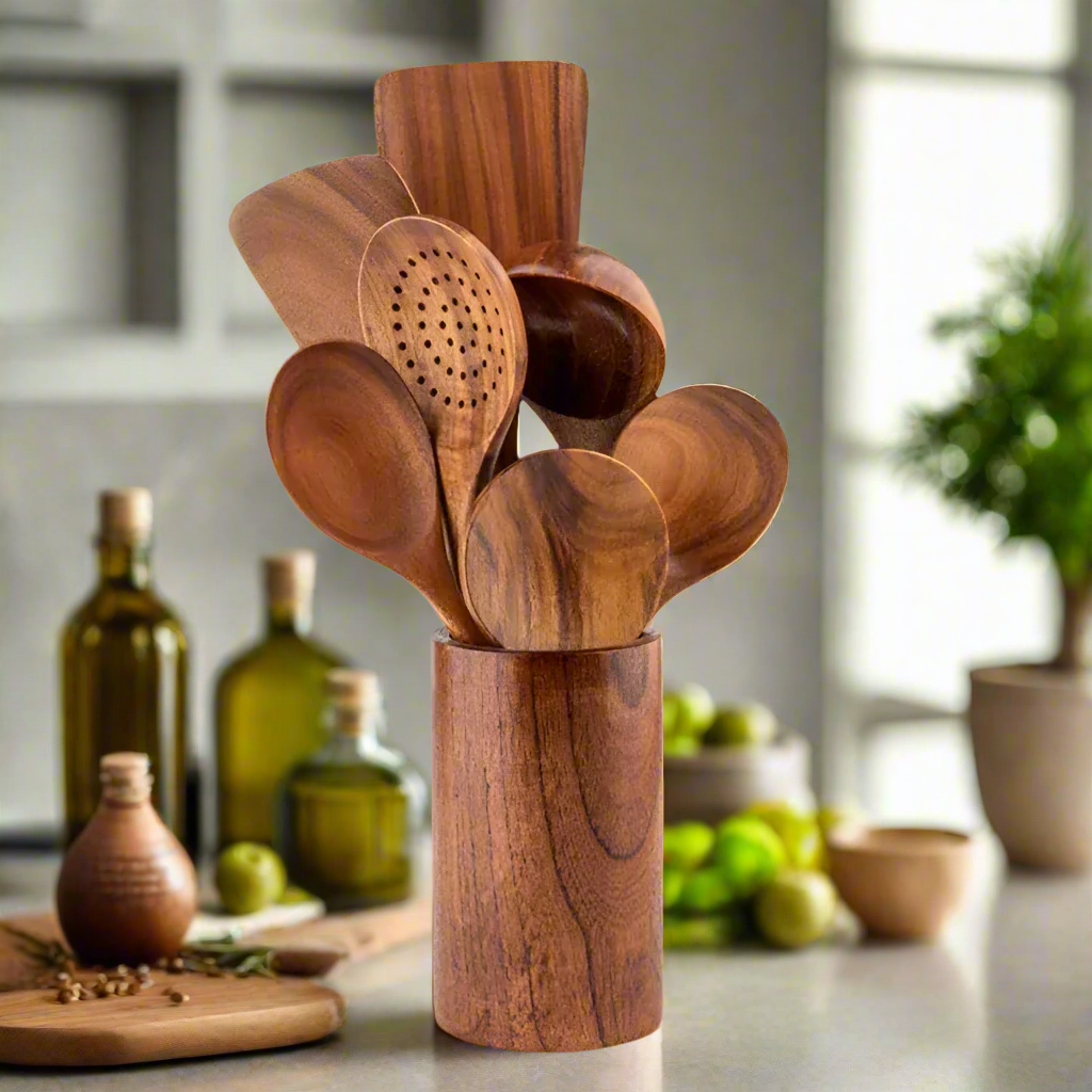 TeakChef Küchen Set – Nachhaltige Antibakterielle Küchengeräte aus Teakholz | Brehn