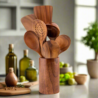 TeakChef Küchen Set – Nachhaltige Antibakterielle Küchengeräte aus Teakholz | Brehn