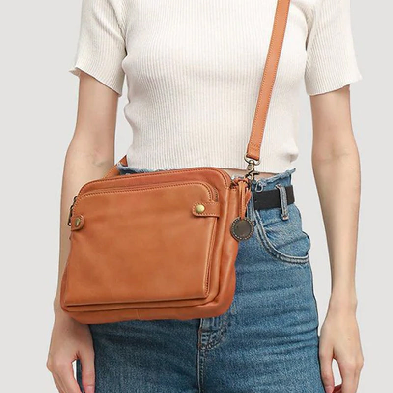 Dreilagige Leder-Umhängetasche, Schultertasche & Clutch