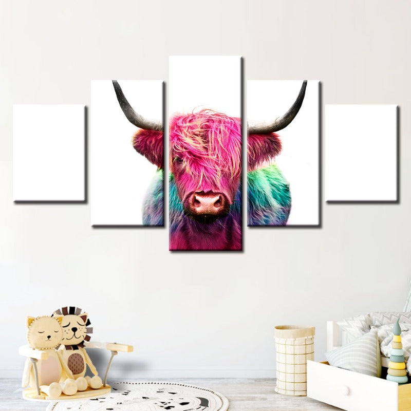 5-teilige bunte rosa Kuh - Leinwand Wandkunst Malerei