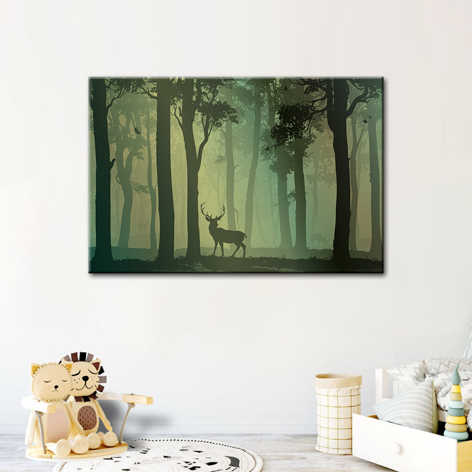 Verzaubertes grünes Tönung Silhouette Reh - Leinwand Wandkunst Malerei