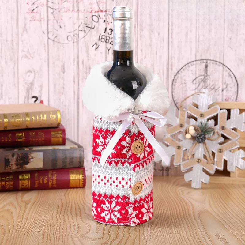 Weihnachtliche Flaschenhülle mit Fellkragen – Festliche Hülle für Weinflaschen, Wichtel-Deko für Weihnachten, Perfekt als Geschenkverpackung | Brehn
