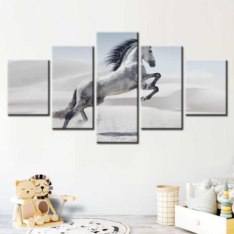 5-teilige Springendes Weißes Pferd - Leinwand Wandkunst Gemälde