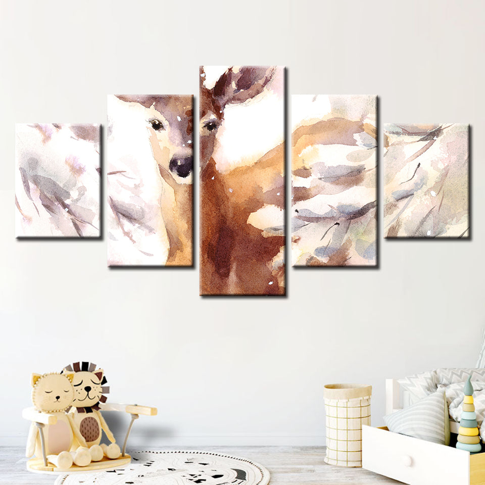5 Stück Jung Eleganter Hirsch - Leinwand Wandkunst Malerei