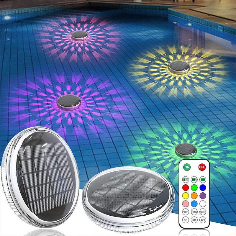 Brehn | 2 Stk. - Timer-Funktion Solarbetriebene Poolbeleuchtung mit 3 Helligkeitseinstellungen & 9 Farben