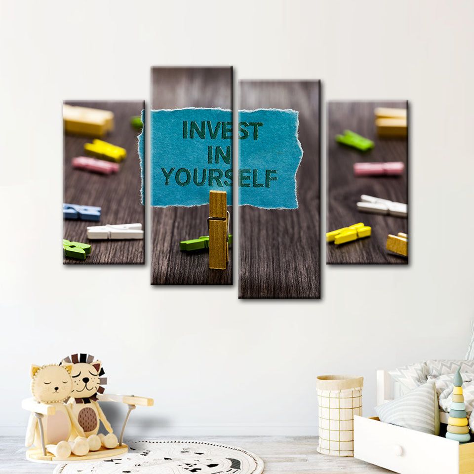 Investiere in dich selbst 4-teilig - Leinwand Wandkunst Malerei