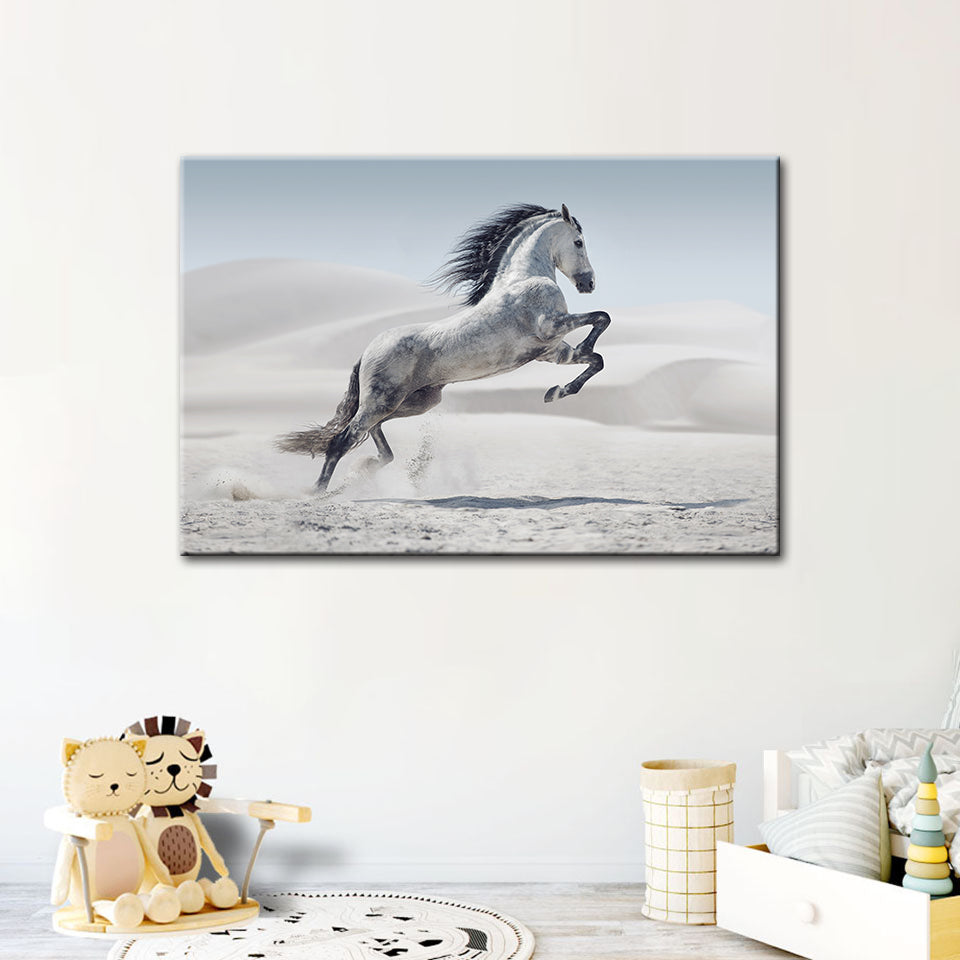 Springendes weißes Pferd - Leinwand Wandkunst Malerei