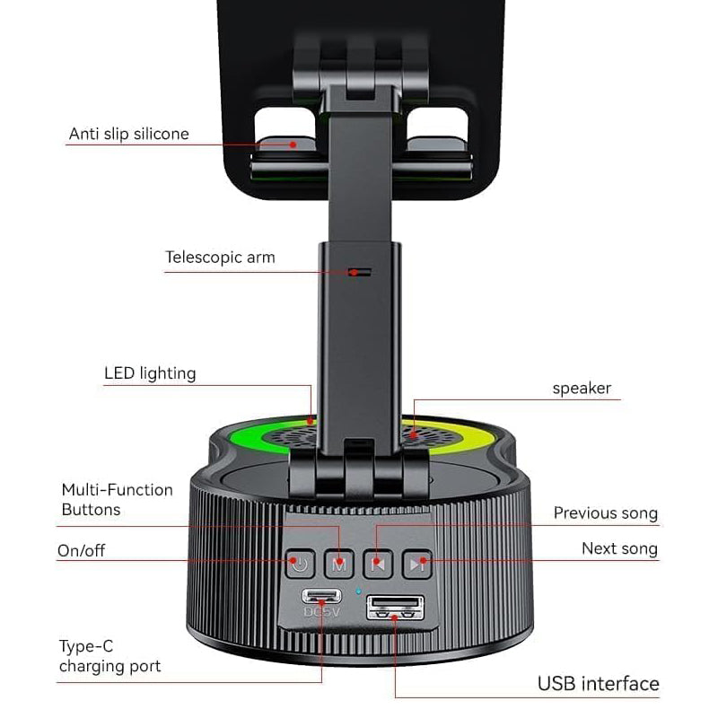 Brehn | 360° einstellbarer Handy-Ständer mit integriertem Bluetooth-Lautsprecher