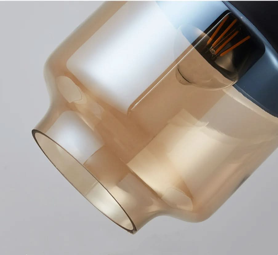 Handgeblasene Pendelleuchte aus Glas und Holz, verstellbar