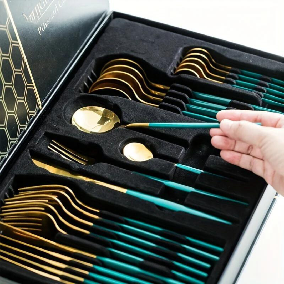 Brehn | Golden Cutlery Set Luxury – 24-teilig für stilvolles Essen Erlebnis