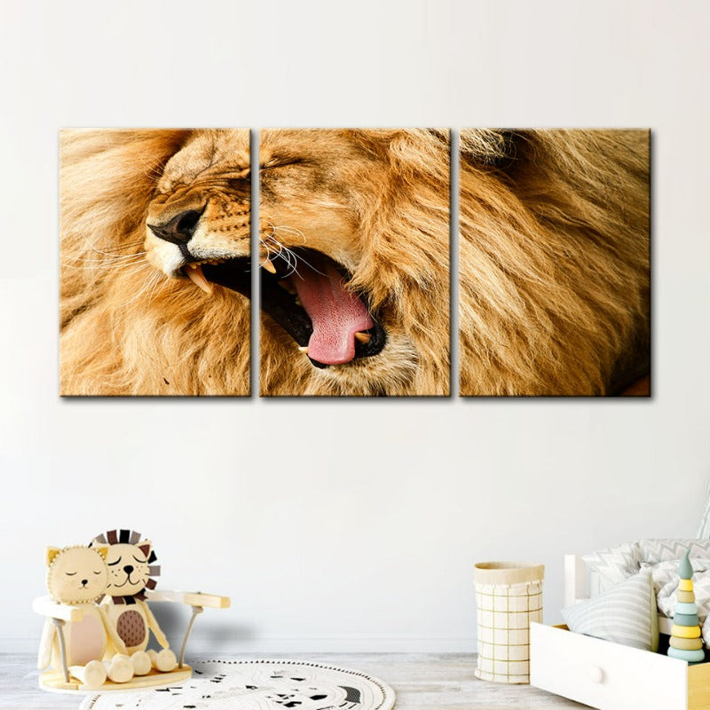 Wütender Löwenbrüll-Canvas Wandkunst Gemälde 3 Teile