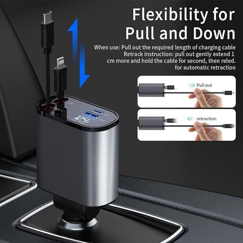 4-in-1 Autoladegerät mit einziehbarem Kabel | Brehn