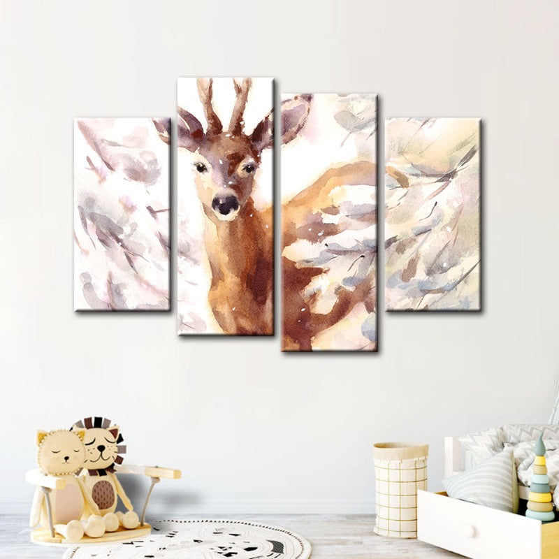 4 Stück Jung Elegante Reh - Leinwand Wandkunst Malerei