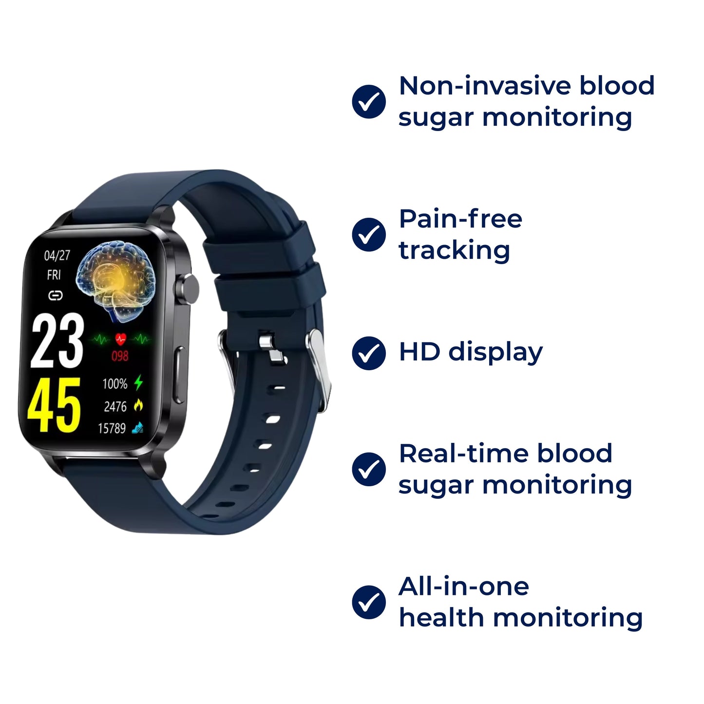 GlucoWell | Nicht-invasive Diabetes-Smartwatch – Blutzucker-Monitor – HD-Display – schmerzfreies Glukose-Tracking für Erwachsene Brehn
