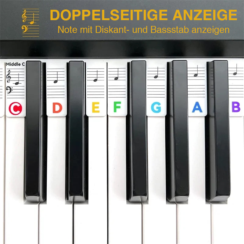 Brehn | Klavier-Notenetiketten aus Silikon | Abnehmbares Lehrmittel für 88 Tasten | Duales Notensystem (Violin- & Bassschlüssel) | Rückstandsfrei & Wiederverwendbar | Für Klavier & E-Piano