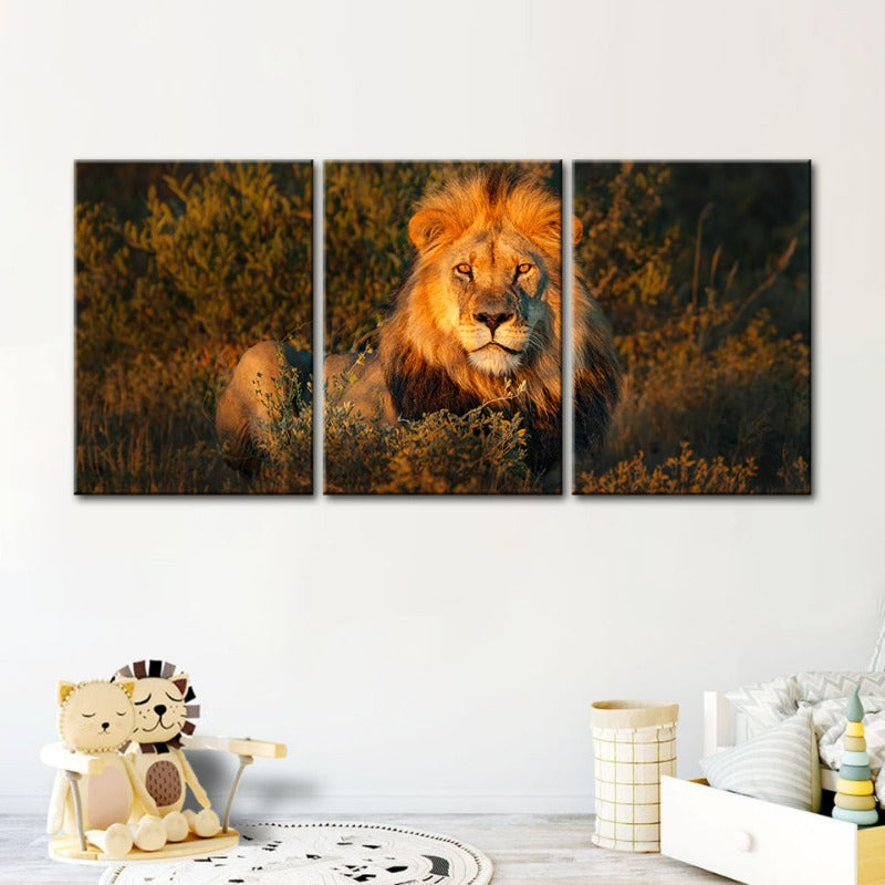 Göttliches Sonnenuntergang Löwe-Canvas Wandkunst Gemälde 3 Stück