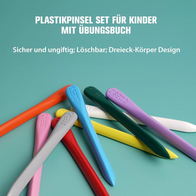 Brehn | Kindertagsgeschenke Plastikpinsel Set für Kinder mit Übungsbuch