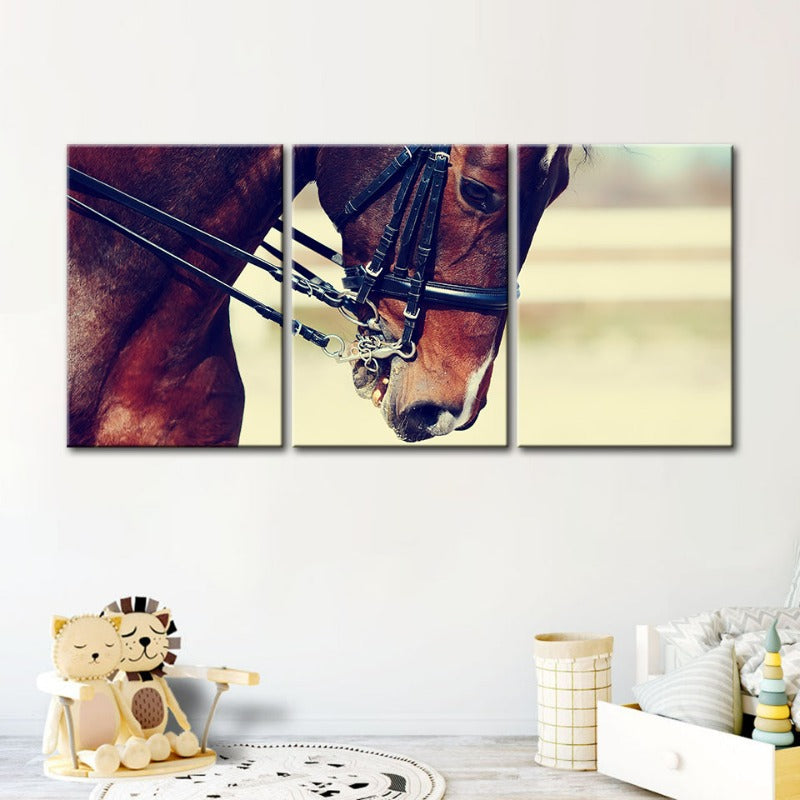 Anmutige Halfter-Pferde-Canvas Wandkunst Malerei 3 Teile