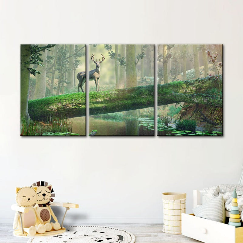 Bezauberter Wald Reh-Canvas Wandkunst Gemälde 3 Teile