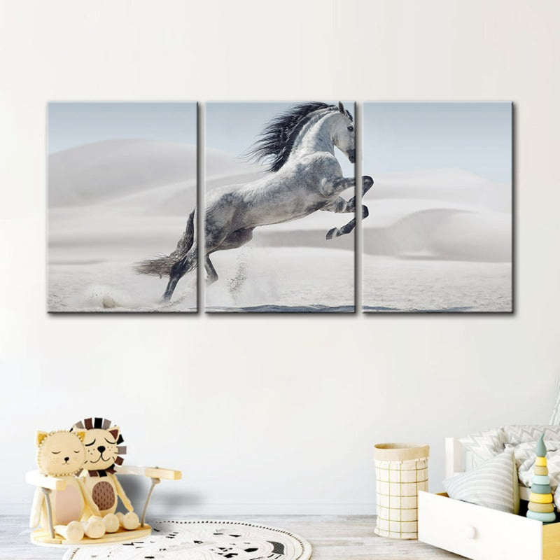 Springendes Weißes Pferd-Leinwand Wandkunst Gemälde 3 Stücke