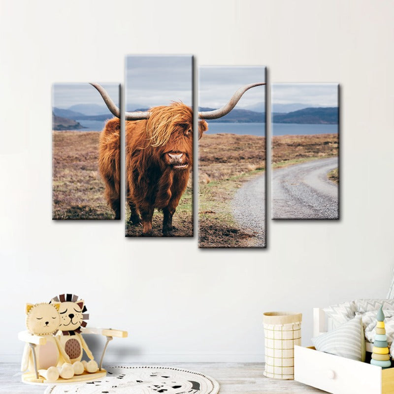 4-teilige schöne braune Kuh - Canvas Wandkunst Gemälde | Brehn