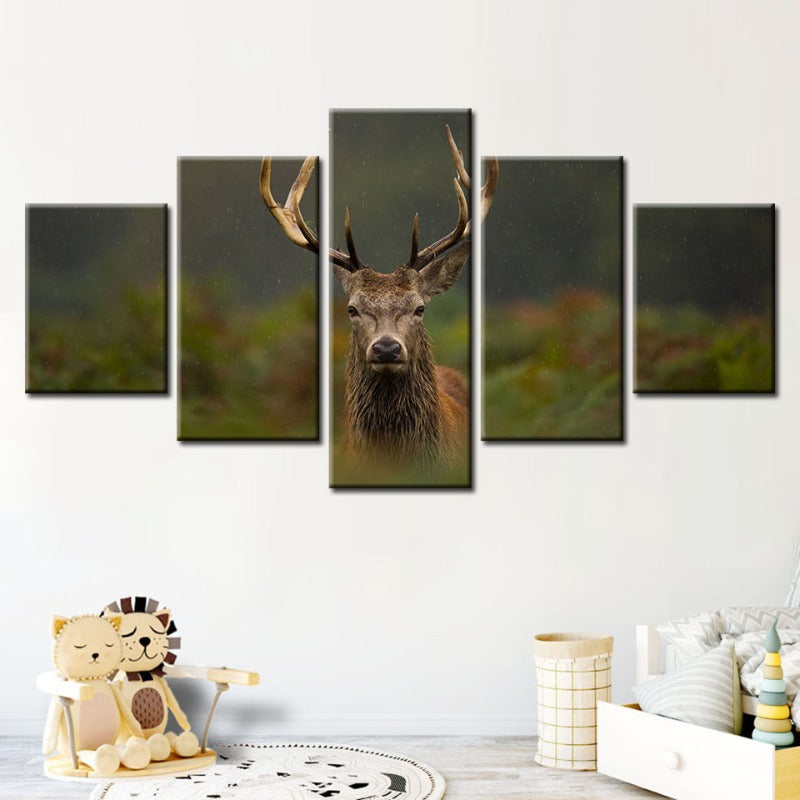 5 Stück Kuriositäten Reh Zwischen Farnen - Leinwand Wandkunst Gemälde