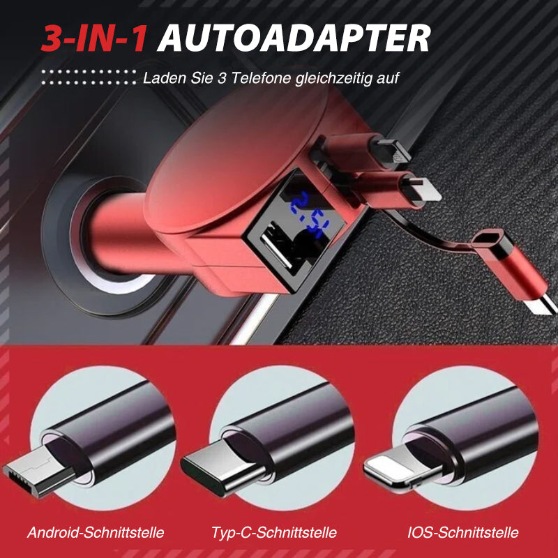 Brehn | 3-in-1 einziehbarer Schnelllade Autoadapter