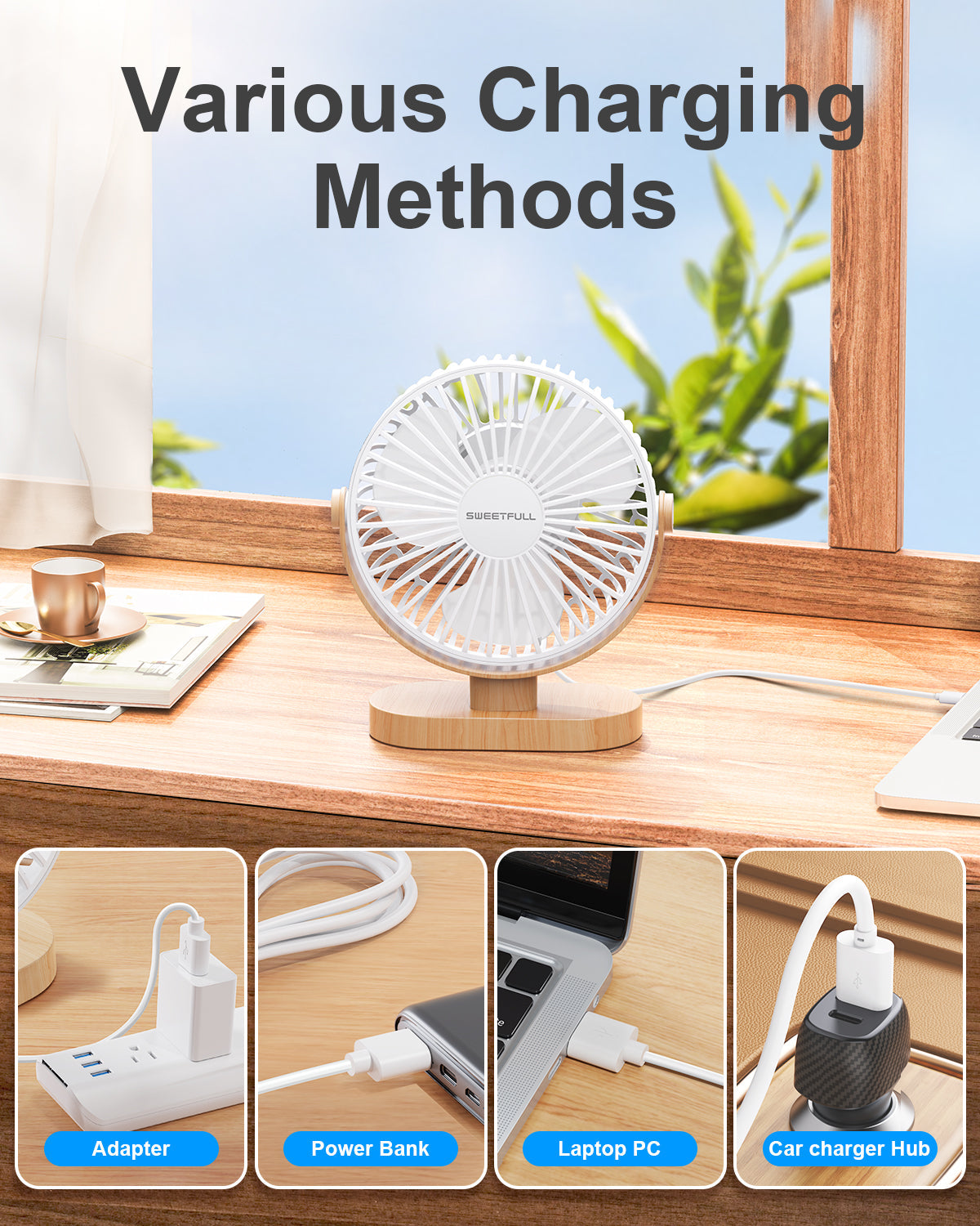 6,5 Zoll USB Kleiner Tischventilator für Zuhause Büro Auto Outdoor Reisen | Brehn