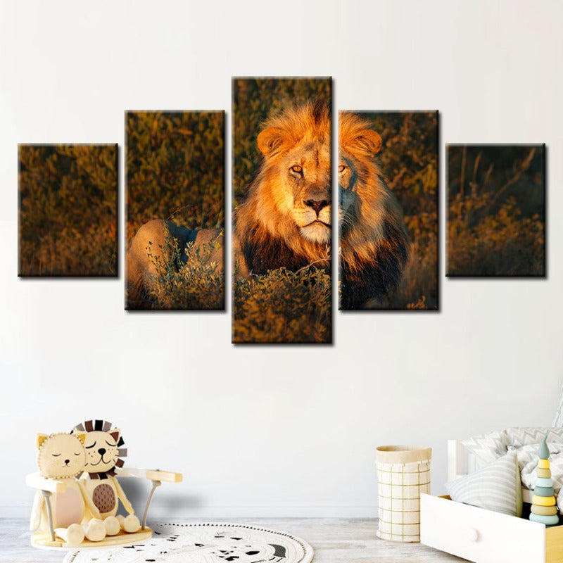 5 Stück Göttlicher Sonnenuntergang Löwe - Leinwand Wandkunst Gemälde