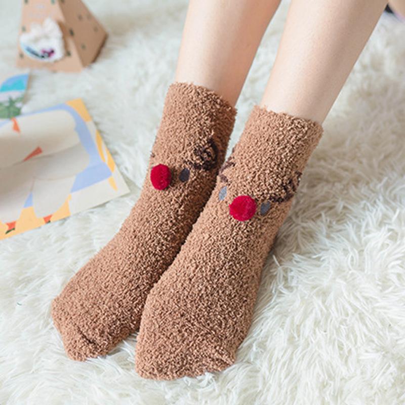 Brehn | 4 Paar Weihnachts-Themen Korall-Fleece weiche warme Socken