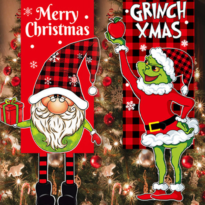 Brehn | Weihnachtsdekoration Hängender Grinch Gesichtsloser Puppen Tür Hängende Flagge Gartenflagge