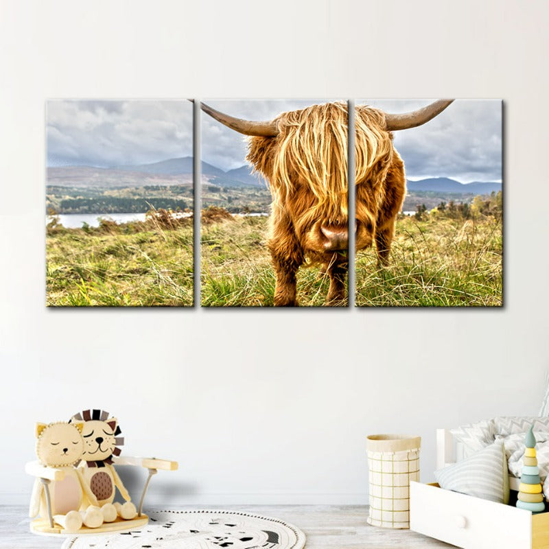 Niedliches Wildes Kuh-Canvas Wandkunst Gemälde 3 Teile