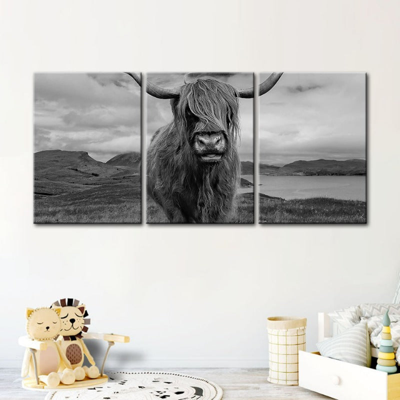 Schwarz und Weiß Kuh-Canvas Wandkunst Gemälde 3 Teile
