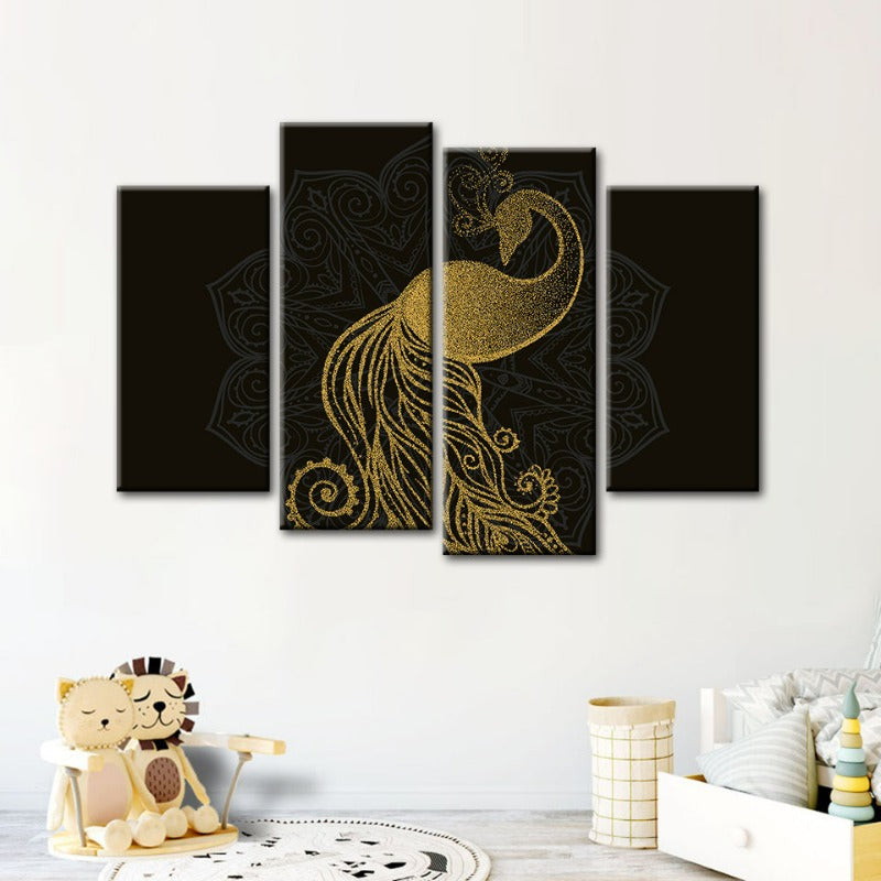 Abstract Golden Mandala Pfau-Canvas Wandkunst Gemälde 4 Teile