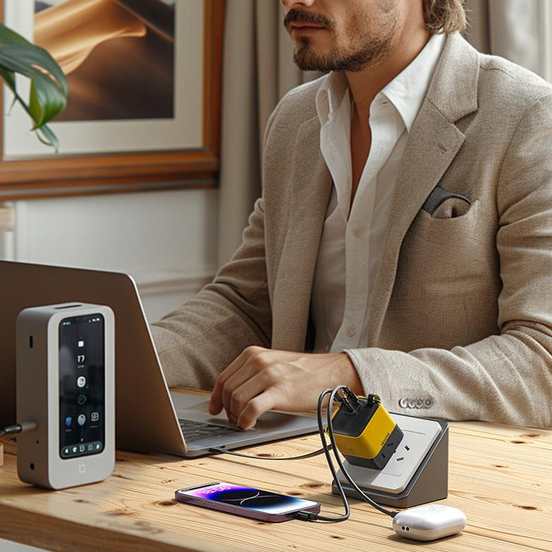 Brehn | 3 in 1 GaN Ladegerät, skalierbares 80W MAX Schnelllade-Modul mit Type-C Kabel und 2 USB-Anschlüssen