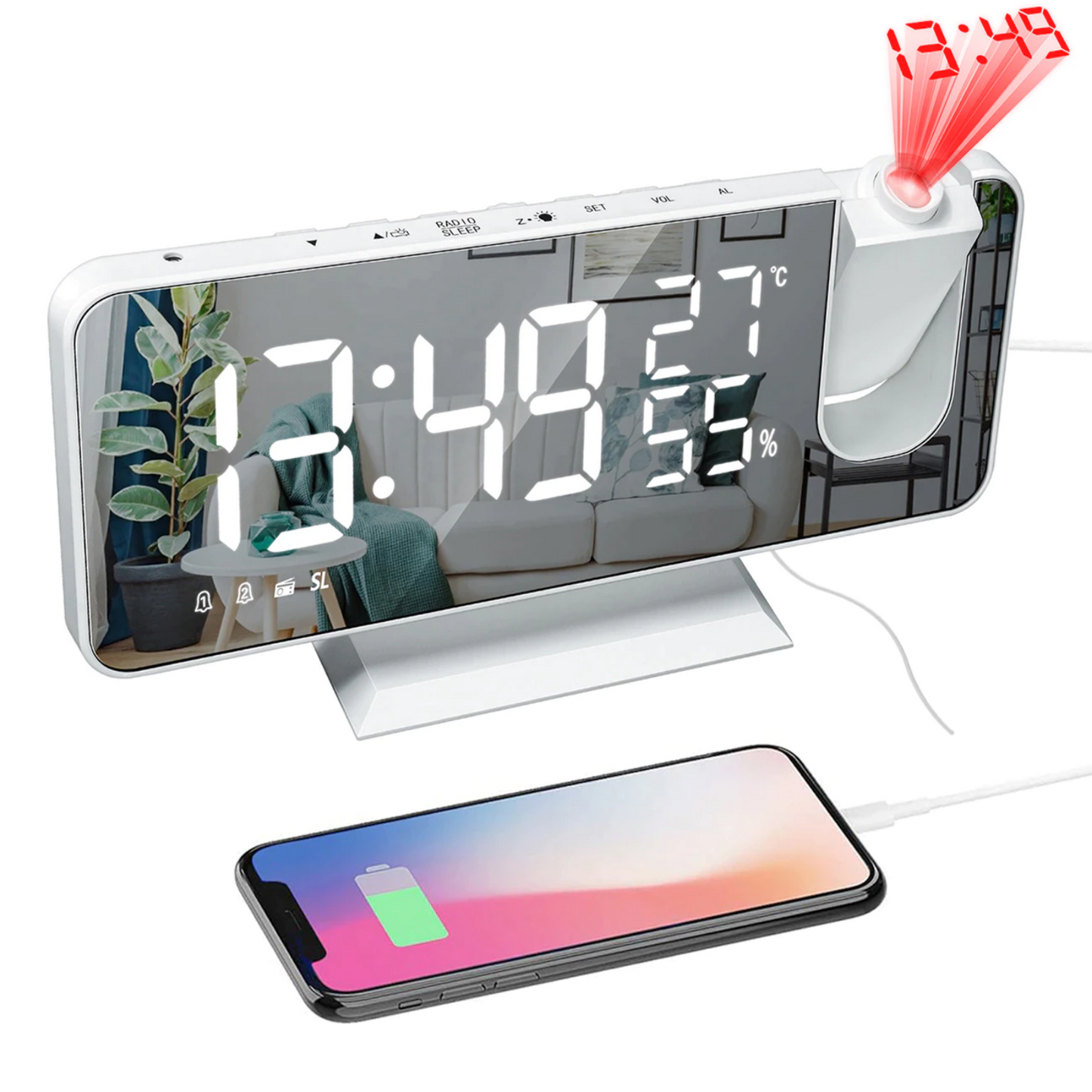 Astronatic | Der Beste Wecker mit LED-Bildschirm - 180° Projektor - USB-Ladegerät