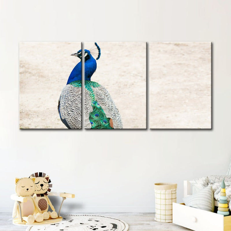 Elegantes Pfauenmotiv mit Rock – 3-teiliges Leinwandbild