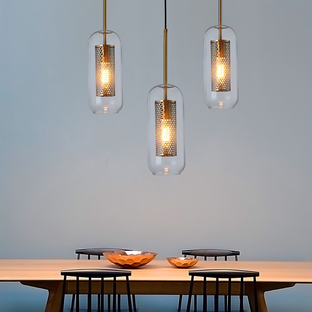 Vintage Industrie Hängelampe mit rundem Glas und Gold – LED Pendelleuchte für Esszimmer und Wohnzimmer | Brehn