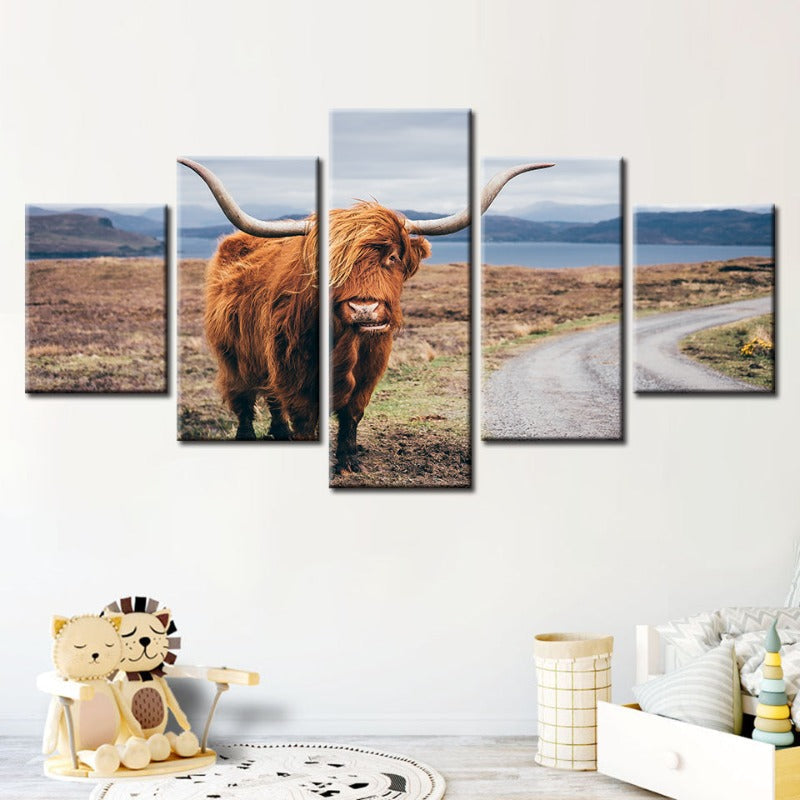 5 Stück Schöne Braune Kuh - Leinwand Wand Kunst Malerei