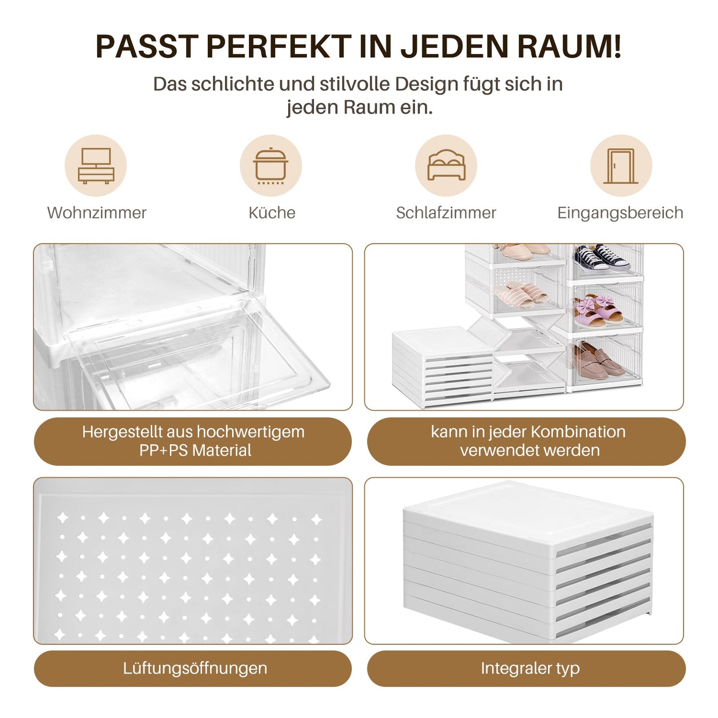 6 Ebenen Schuhboxen Aufbewahrungsbox Stapelbar | Brehn