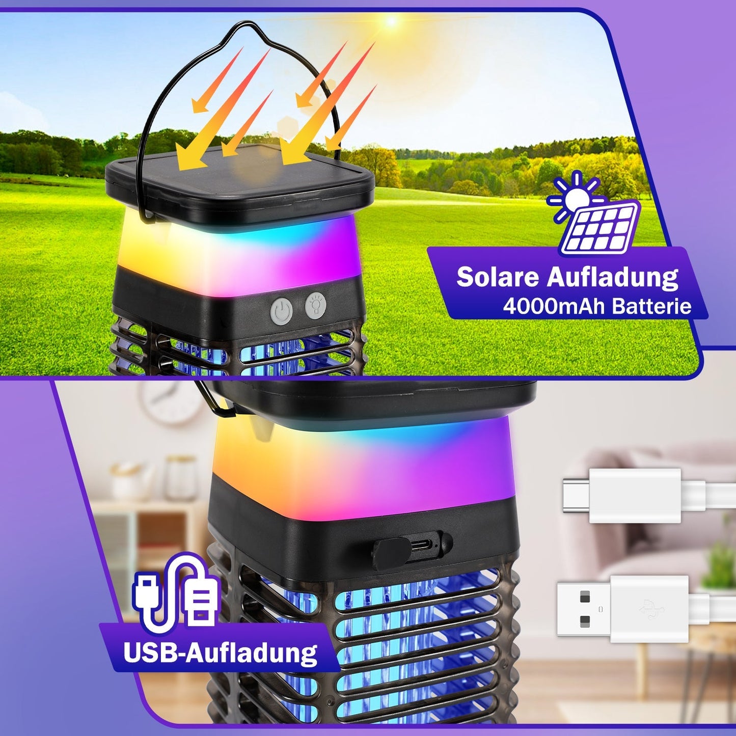 Solar Mückenabwehr-Lampe UV-Licht Mückenlampe RGB | Brehn
