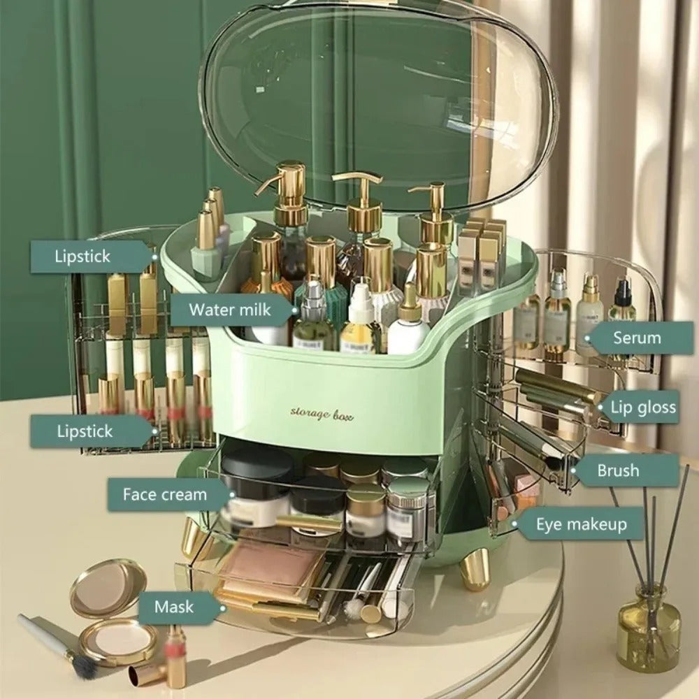 Luxuriöser transparenter Makeup-Organizer mit rotierenden Türen und Schubladen | Brehn