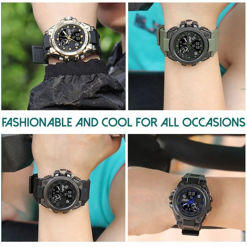 Brehn | Sportliche Dual-Display Mode Multifunktionale wasserdichte leuchtende Herrenarmbanduhr