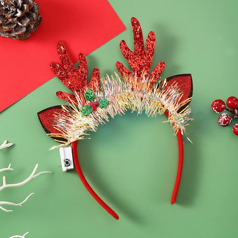Brehn | IPC Weihnachten Haarband Leuchtendes Stirnband Weihnachtsbaum Schneeflocke Haarband Hirschgeweih Licht Blinkendes Kopfschmuck Frohe Weihnachten Geschenk
