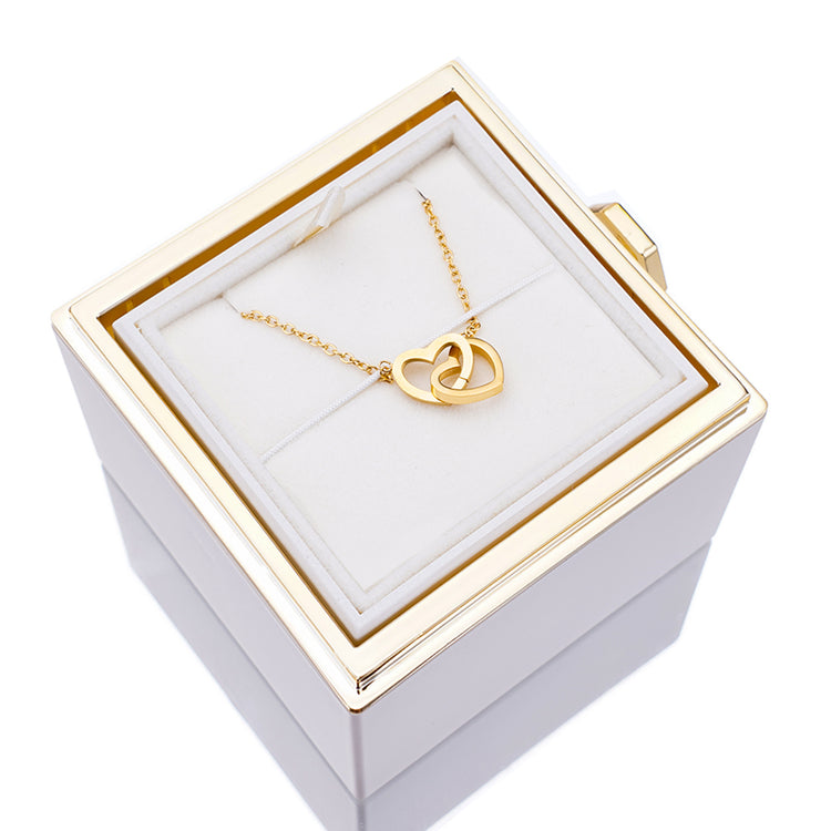 [Ideales Geschenk] Ewige Rosenbox - Mit gravierter Halskette & künstlicher Rose